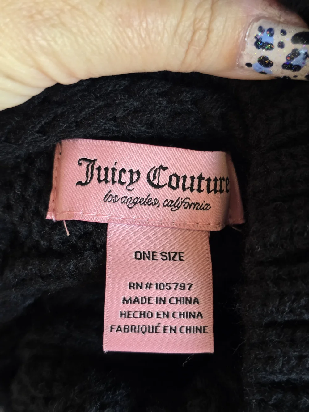 Juicy Couture Black Cable Knit Pom Hat with Heart Charm McBling Girlie Pop